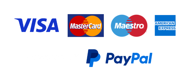 PayPal, Visa, Mastercard, American Express, Discover